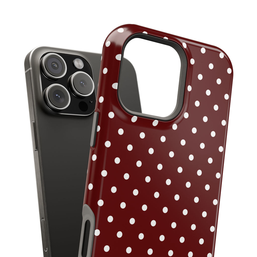 Maroon & White Dots MagSafe iPhone Case