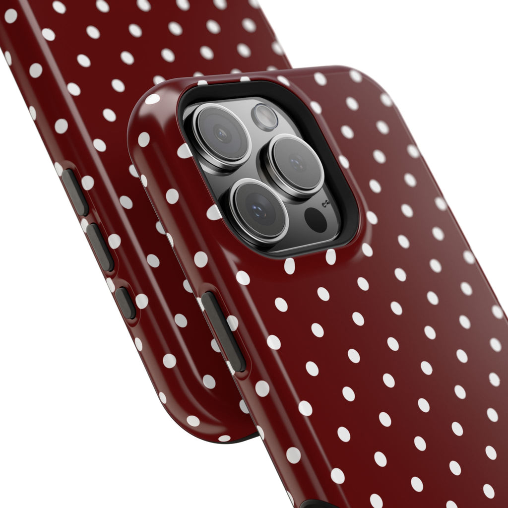Maroon & White Dots MagSafe iPhone Case