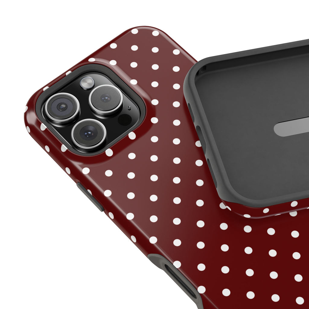 Maroon & White Dots MagSafe iPhone Case