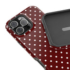 Maroon & White Dots MagSafe iPhone Case